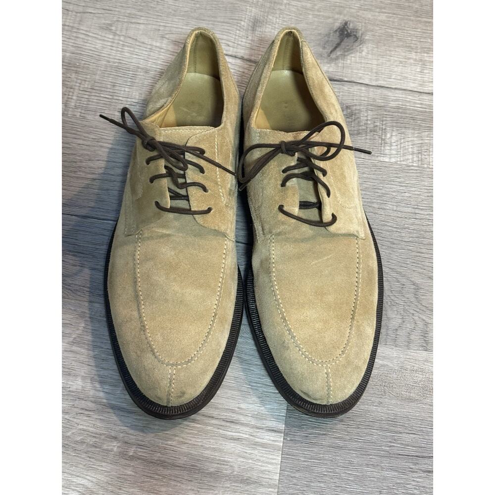 Martin Dingman Tan 12 D Suede Split Toe Derby Shoes Lacs Up